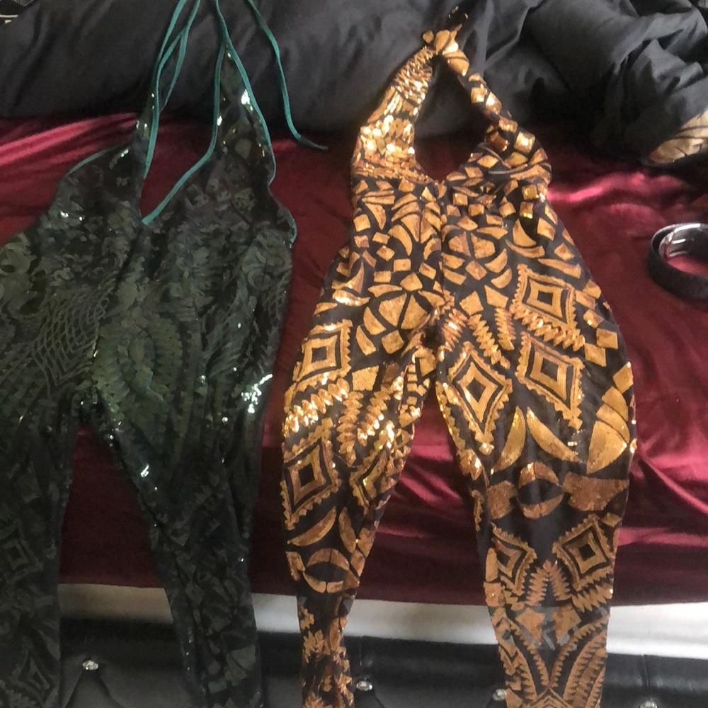 Bundle of 2 size L sequin jumpsuits